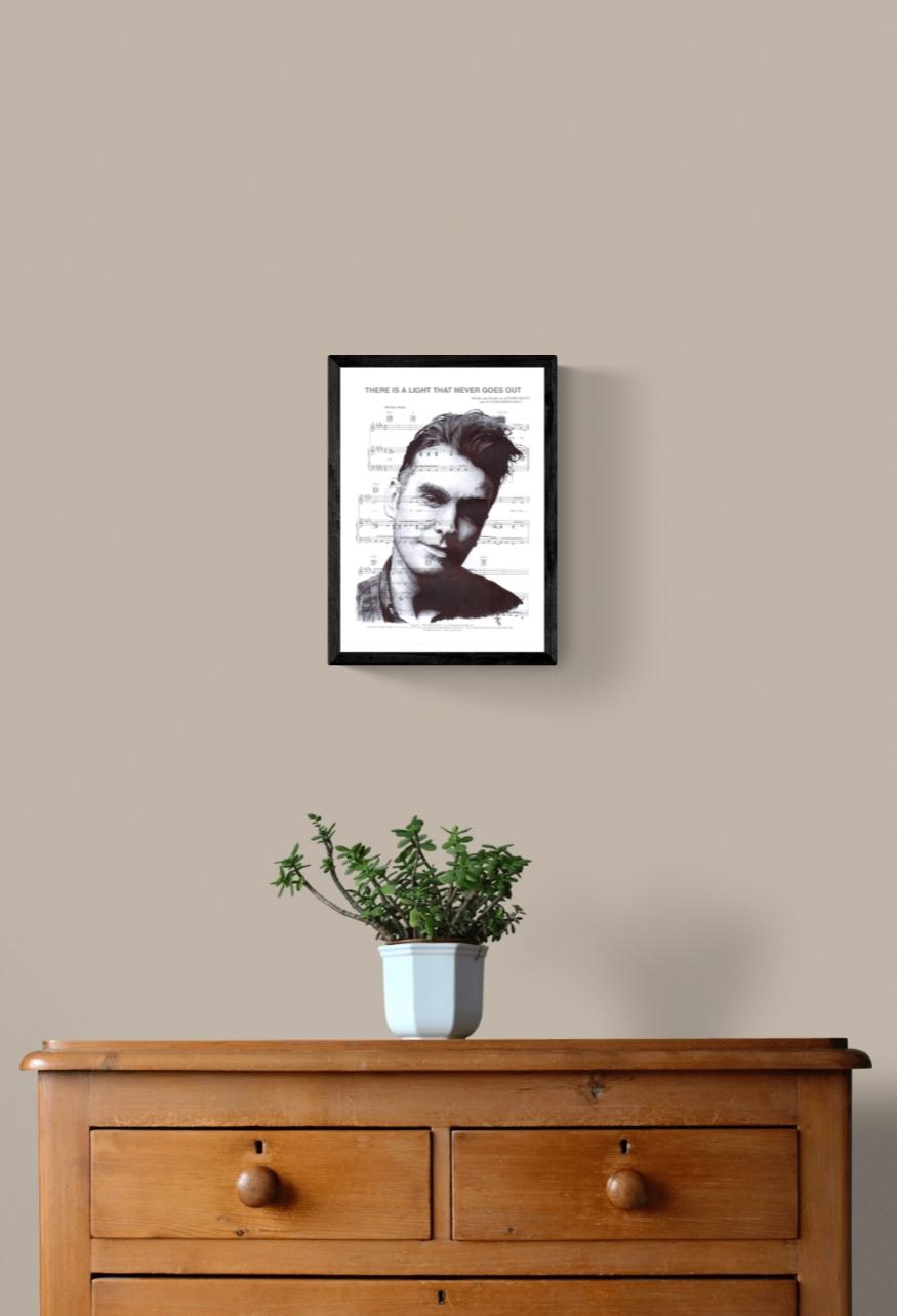 Morrissey Print: Ballpoint Pen Drawing on Sheet Music - A4 Mounted