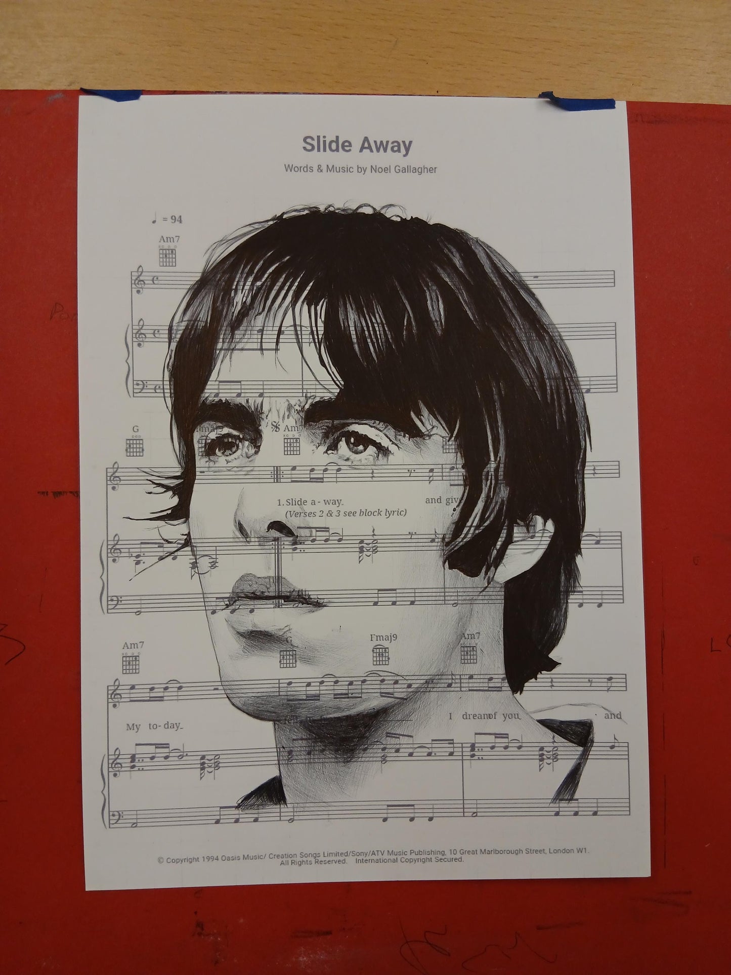 Liam Gallagher Drawing: Oasis Slide Away Sheet Music Art