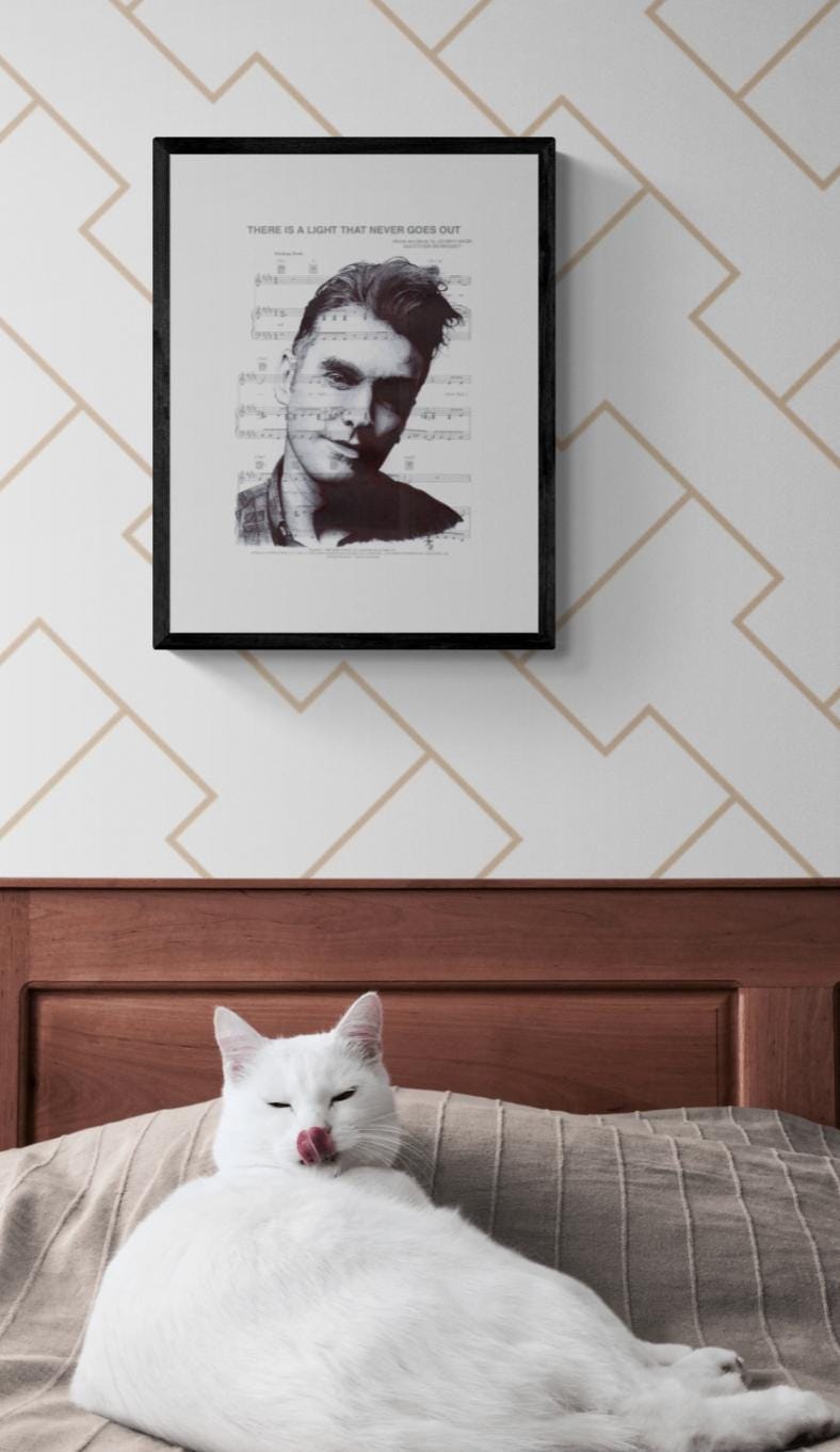 Morrissey Print: Ballpoint Pen Drawing on Sheet Music - A3 Mounted