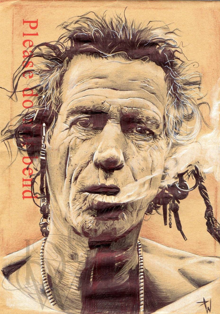 Keith Richards Print: Ballpoint Pen Drawing on Envelope (A4)