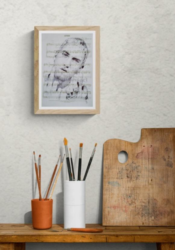 Eminem Print: Sheet Music Art, Mounted A4