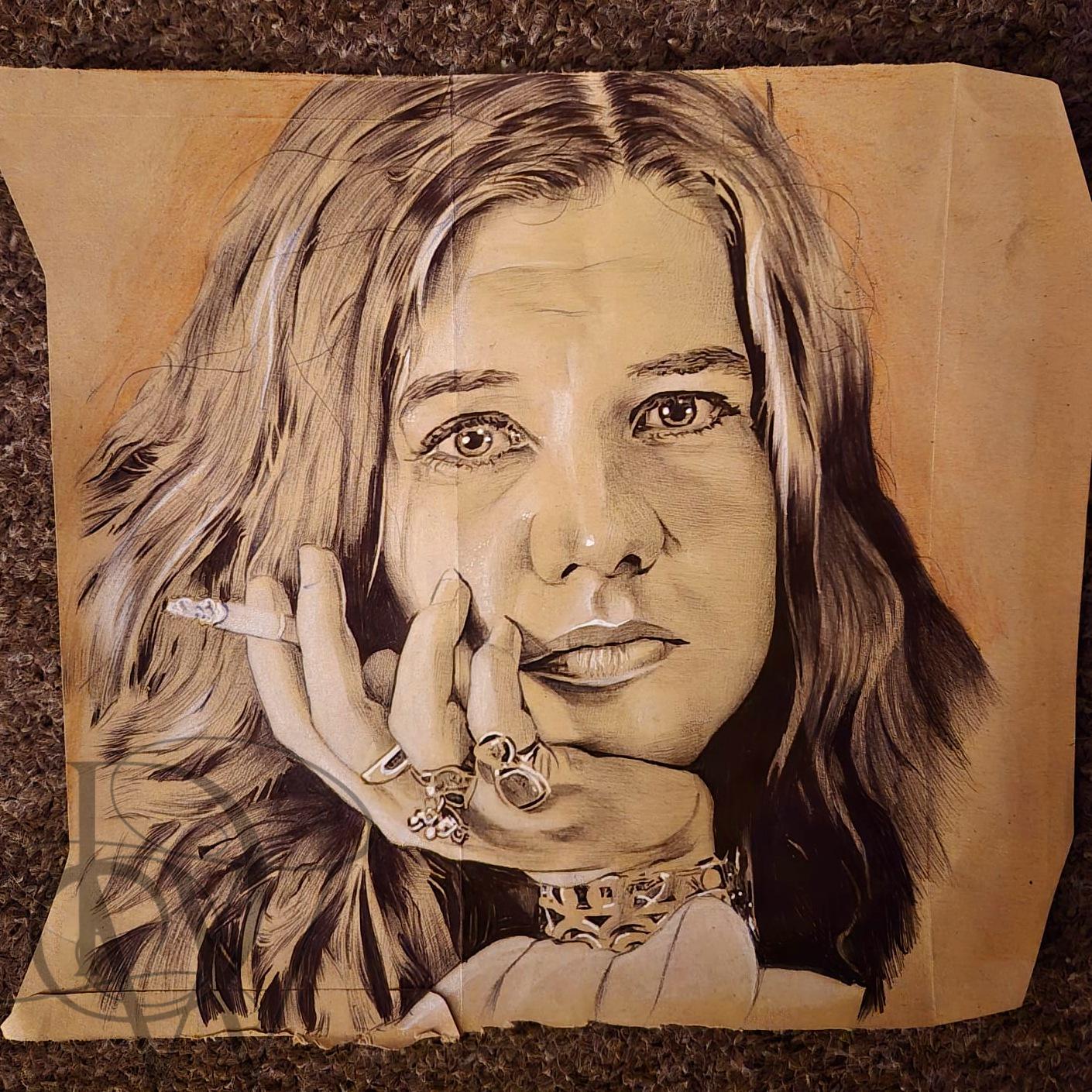janis Joplin ball point pen portrait
