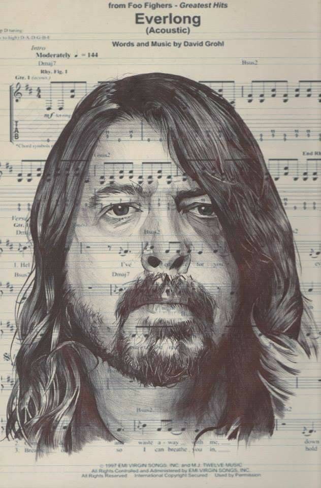 Dave Grohl Portrait A4 Print: Everlong Sheet Music Art