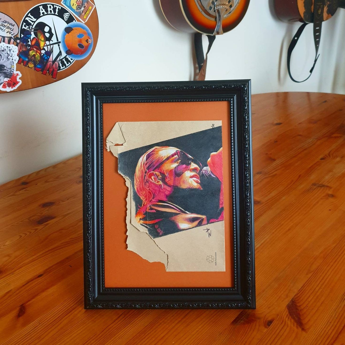 Layne Staley Art: Framed Colored Pencil Drawing on Envelope (10x14)