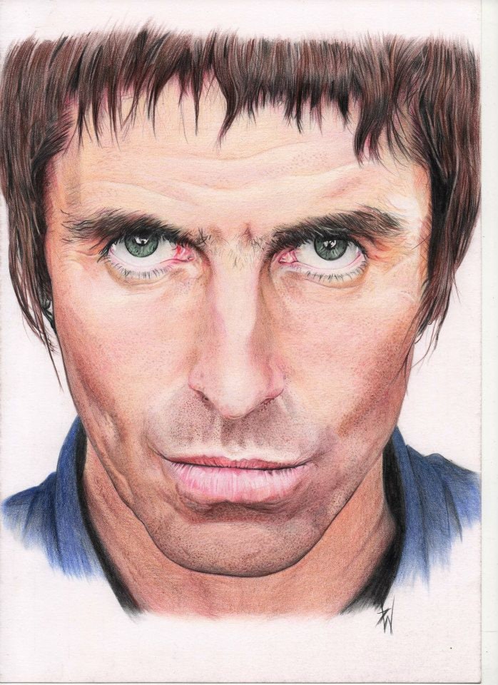 Liam Gallagher: Colored Pencil Portrait Print - A4 Mounted