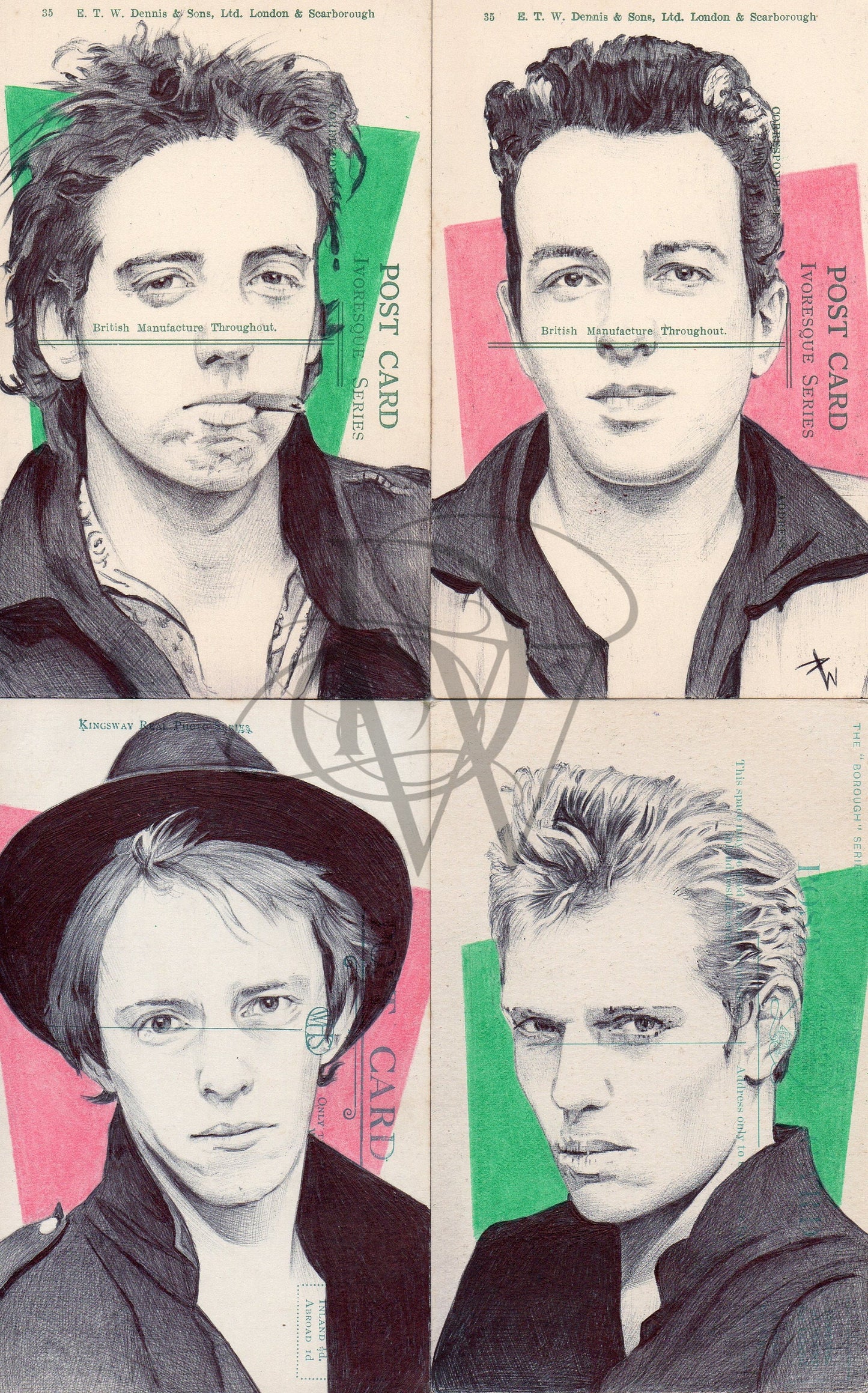 The Clash Print: Ballpoint Pen Drawing on Postcards (A4)