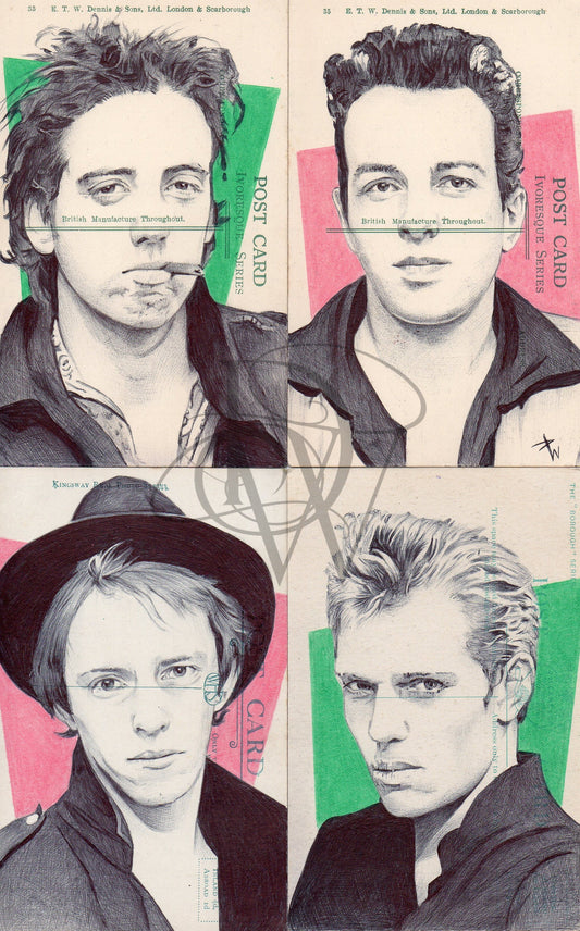 The Clash Print: Ballpoint Pen Drawing on Postcards (A4)