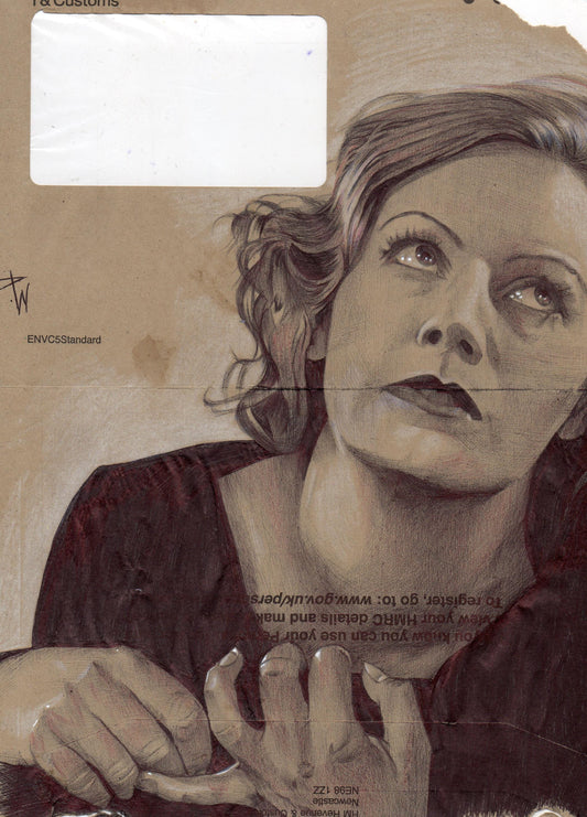 Greta Garbo Ballpoint Pen Drawing on Envelope