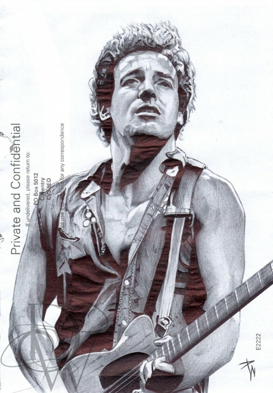 Bruce Springsteen portrait on an old envelope