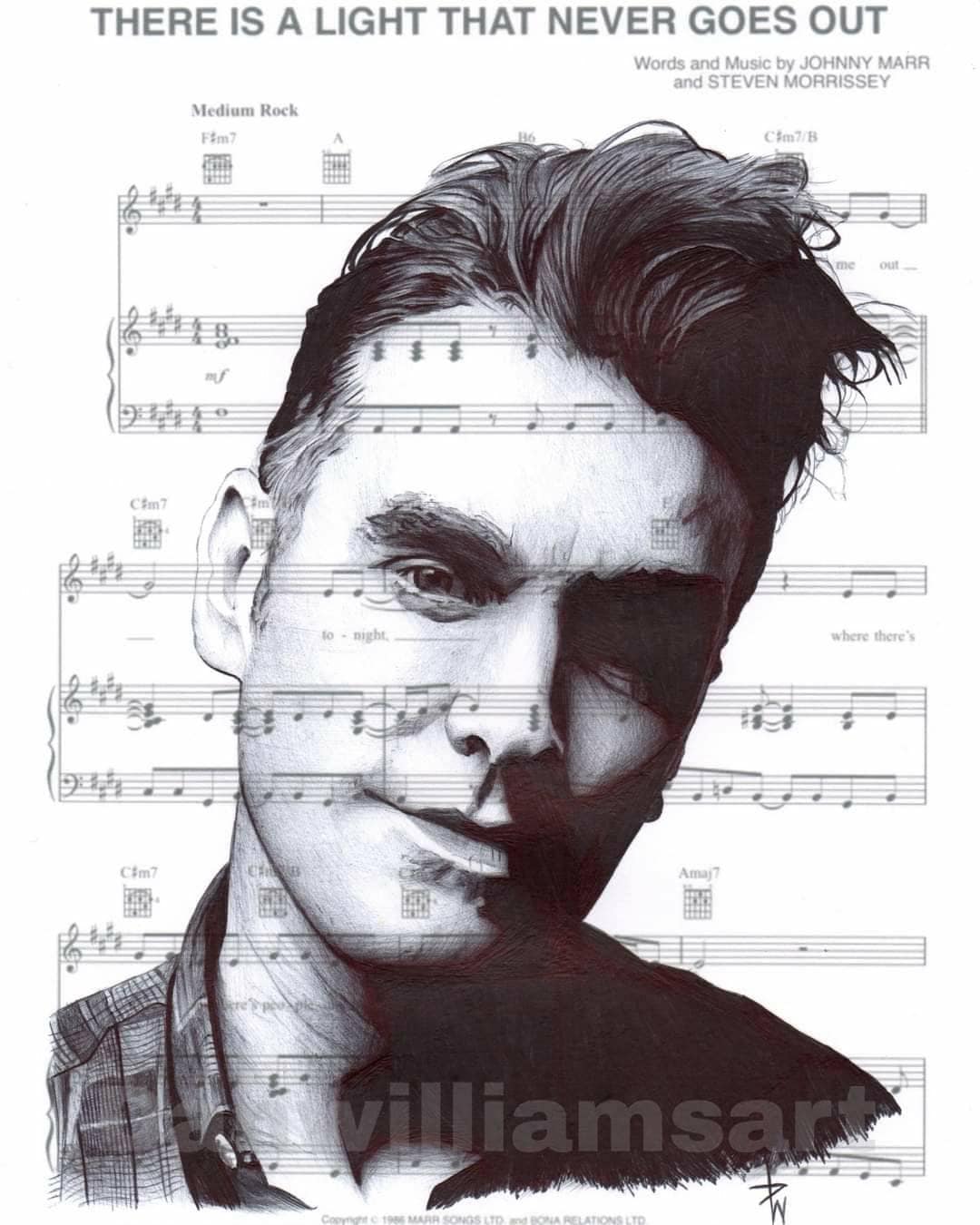 Morrissey Print: Ballpoint Pen Drawing on Sheet Music - A3 Mounted