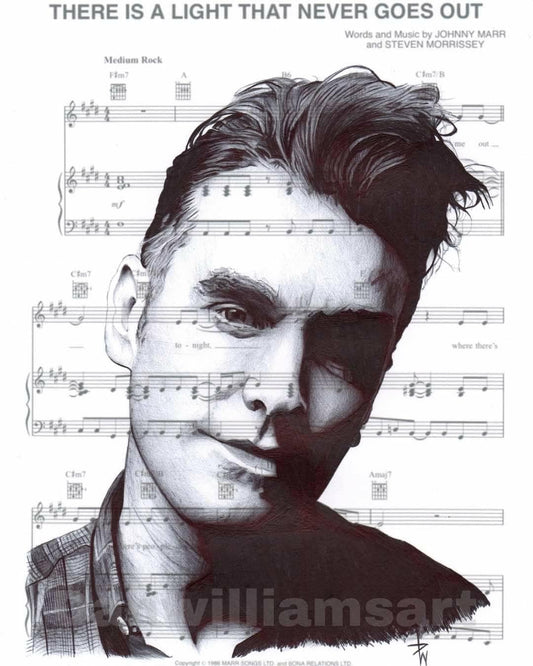 Morrissey Print: Ballpoint Pen Drawing on Sheet Music - A3 Mounted