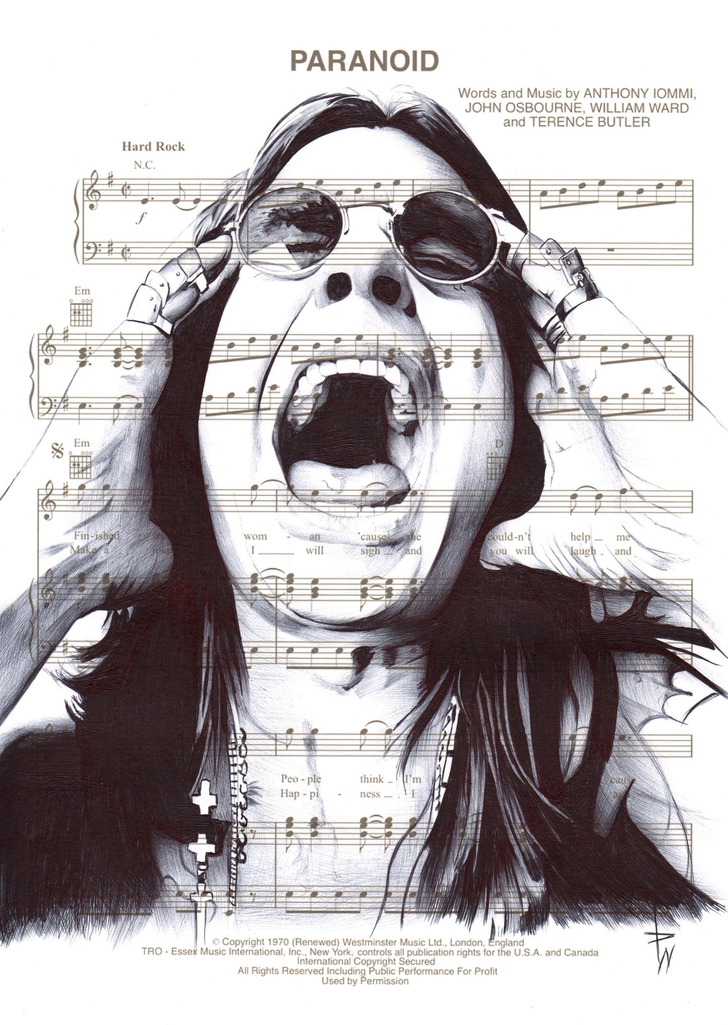 Ozzy Osbourne Art Print: A4 Mounted Music Sheet Design