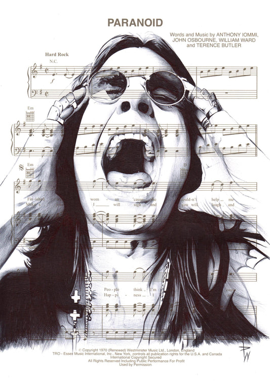 Ozzy Osbourne Art Print: A4 Mounted Music Sheet Design