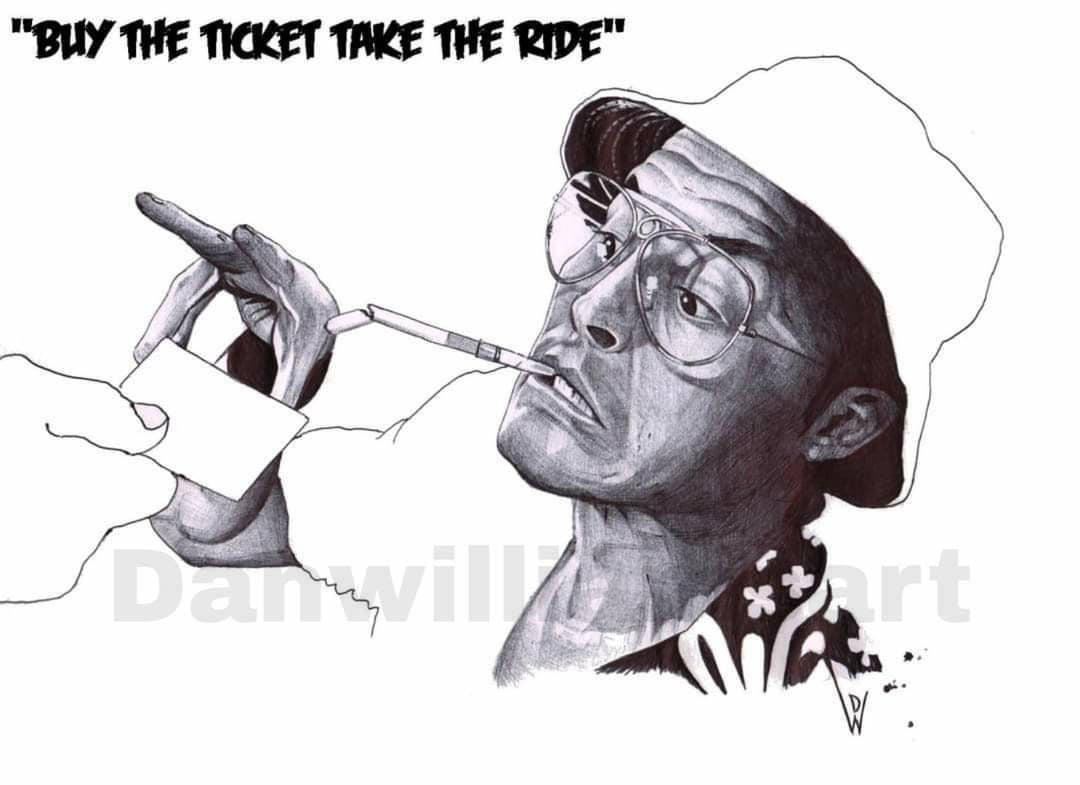 Fear and Loathing Print: Ballpoint Pen Drawing, A4 Mounted
