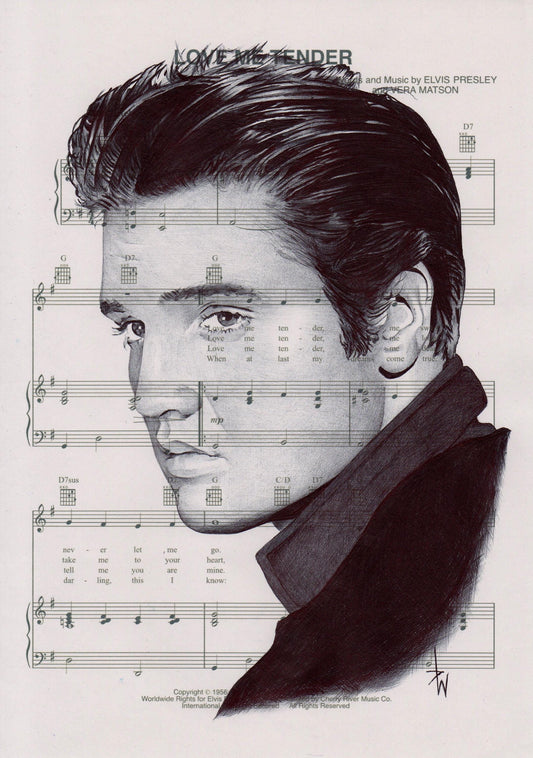 Elvis Presley Art Print: Love Me Tender Sheet Music (A4 Mounted)