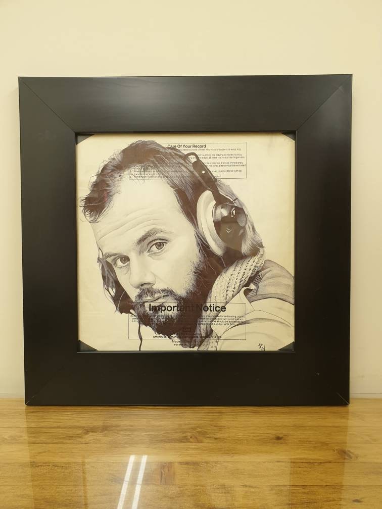 John Peel portrait on vinyl dust cover