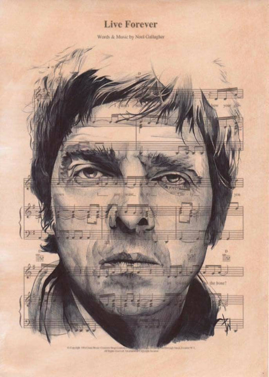 Noel Gallagher Print: Ballpoint Pen Drawing on Sheet Music (A4)