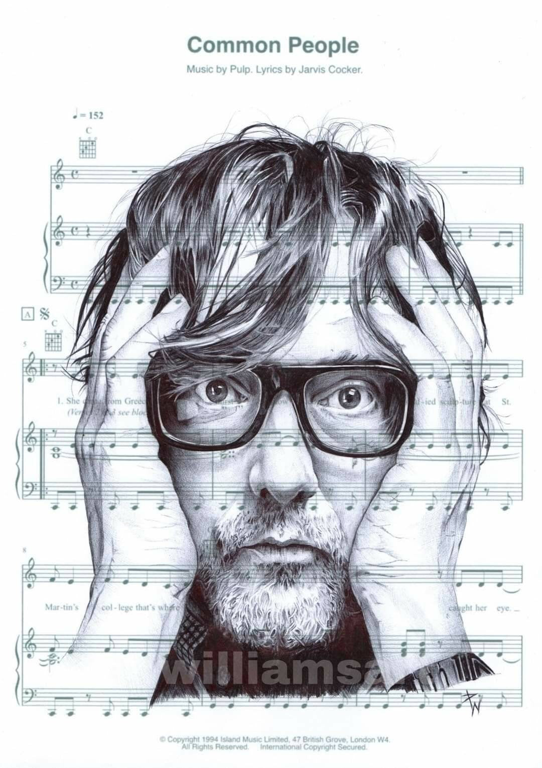 Jarvis Cocker Print: Ballpoint Pen Drawing on Sheet Music (A4)