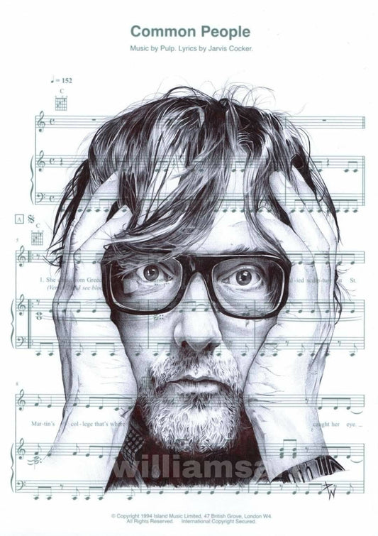 Jarvis Cocker Print: Ballpoint Pen Drawing on Sheet Music (A4)