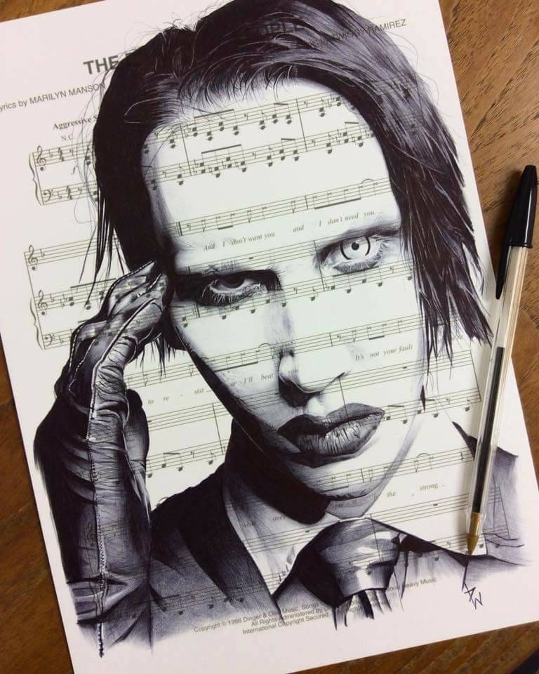 Marilyn Manson Art Print: A4 Mounted Portrait