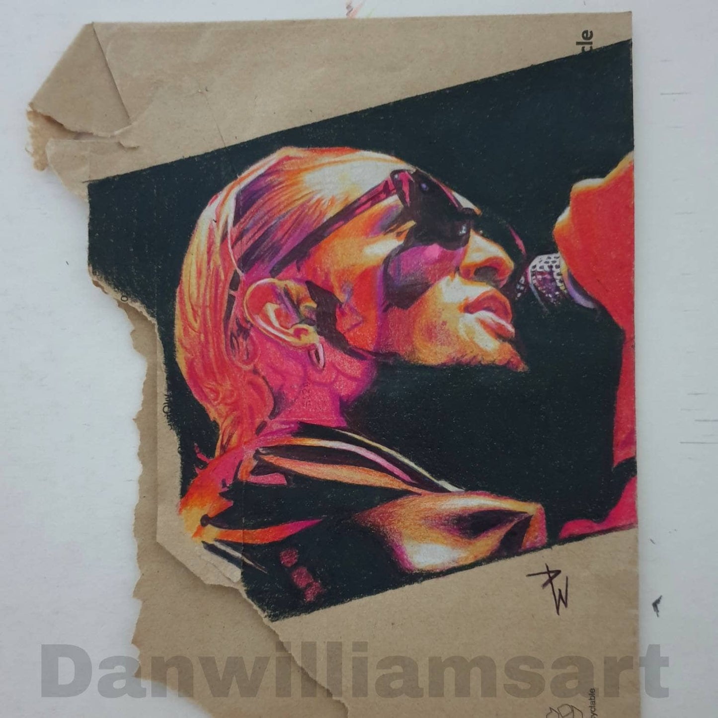 Layne Staley Art: Framed Colored Pencil Drawing on Envelope (10x14)