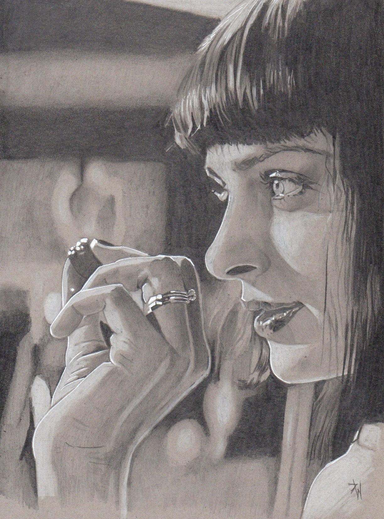 Mia Wallace Print: Pulp Fiction, Uma Thurman Portrait (12"x16")