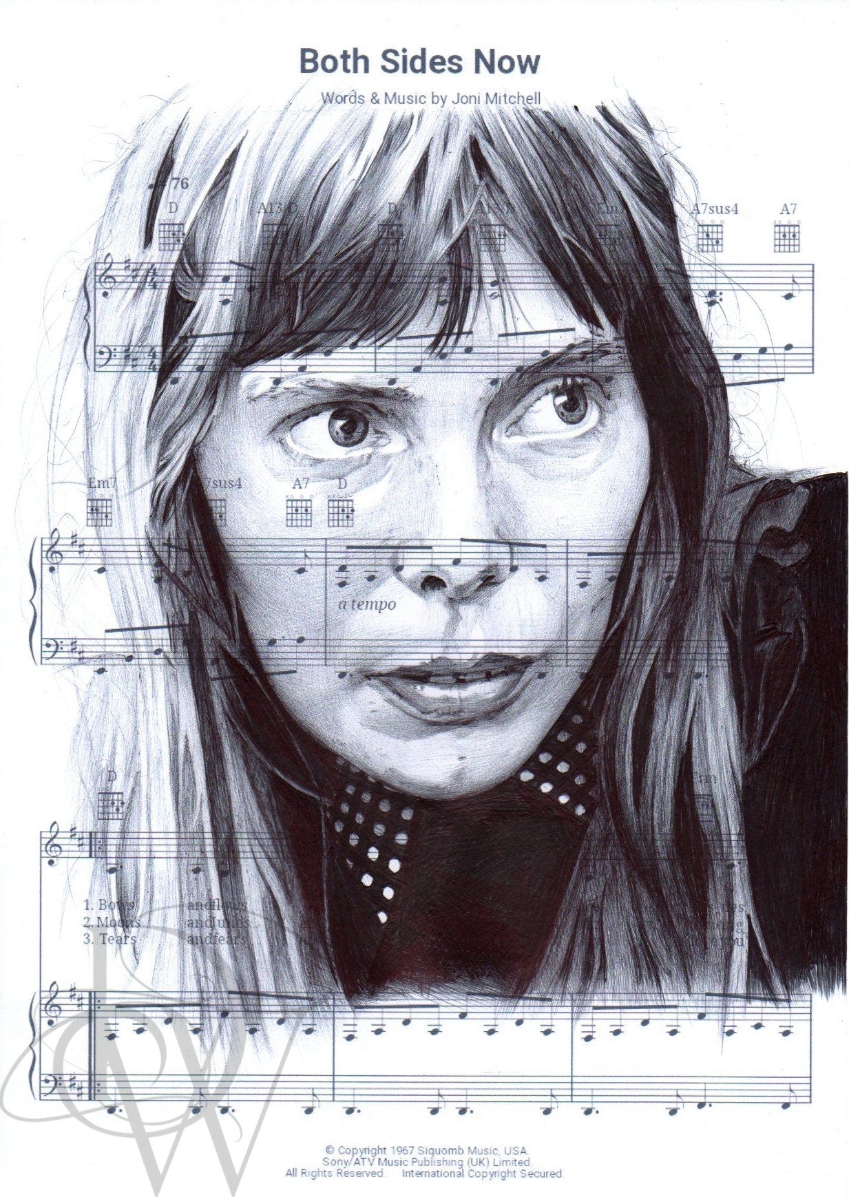 Joni Mitchell A4 ball point pen drawing