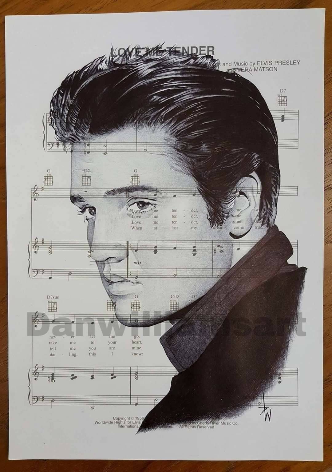 Elvis Presley Art Print: Love Me Tender Sheet Music (A4 Mounted)