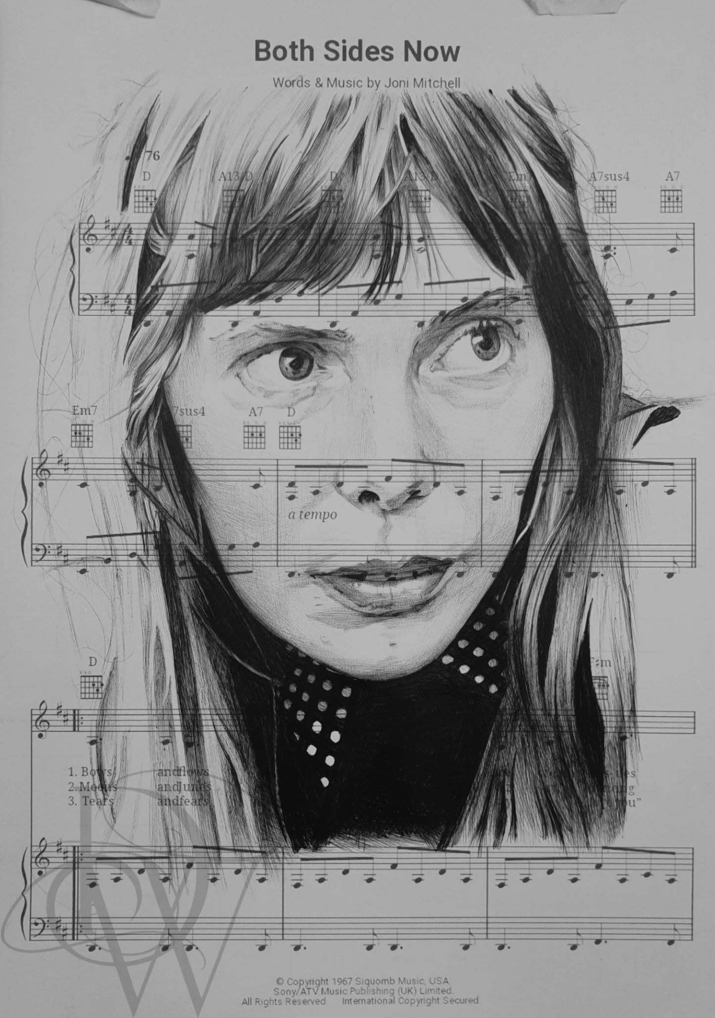 Joni Mitchell A4 ball point pen drawing