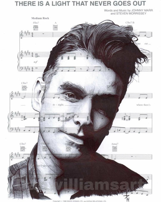 Morrissey Print: Ballpoint Pen Drawing on Sheet Music - A4 Mounted