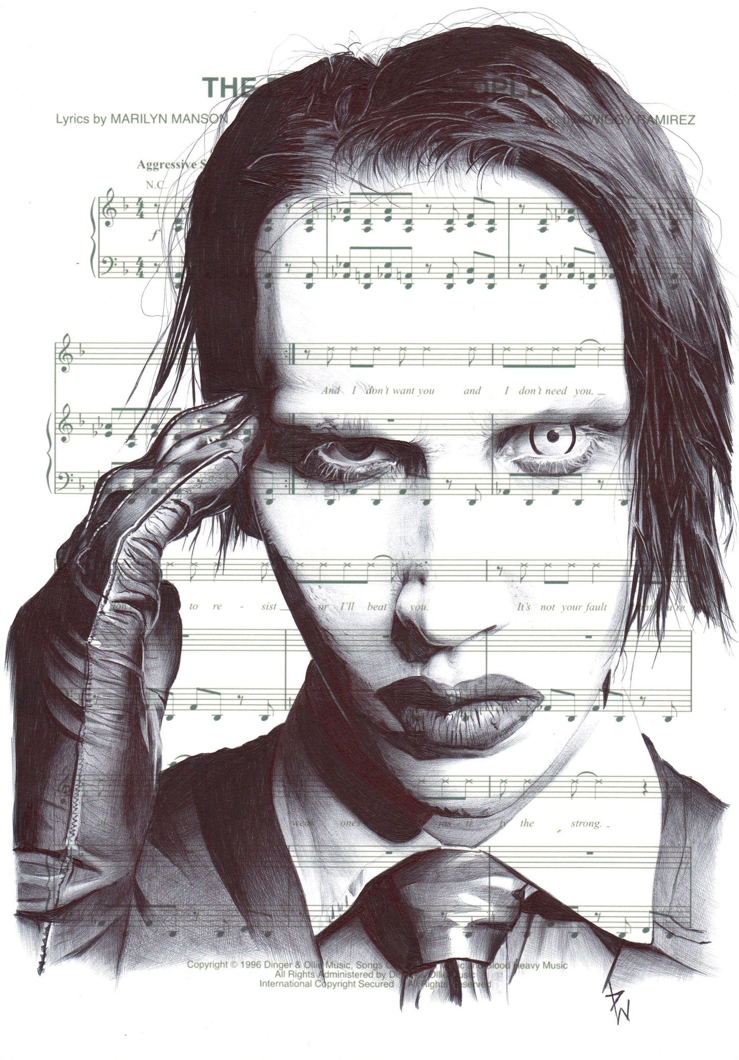 Marilyn Manson Art Print: A4 Mounted Portrait