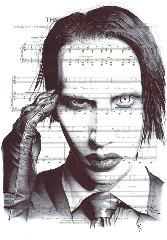 Marilyn Manson Art Print: A4 Mounted Portrait