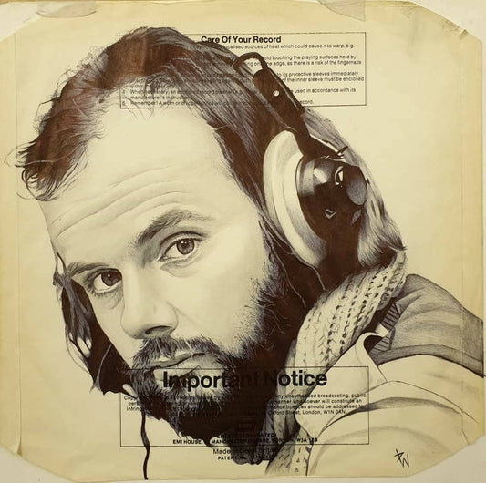 John Peel portrait on vinyl dust cover